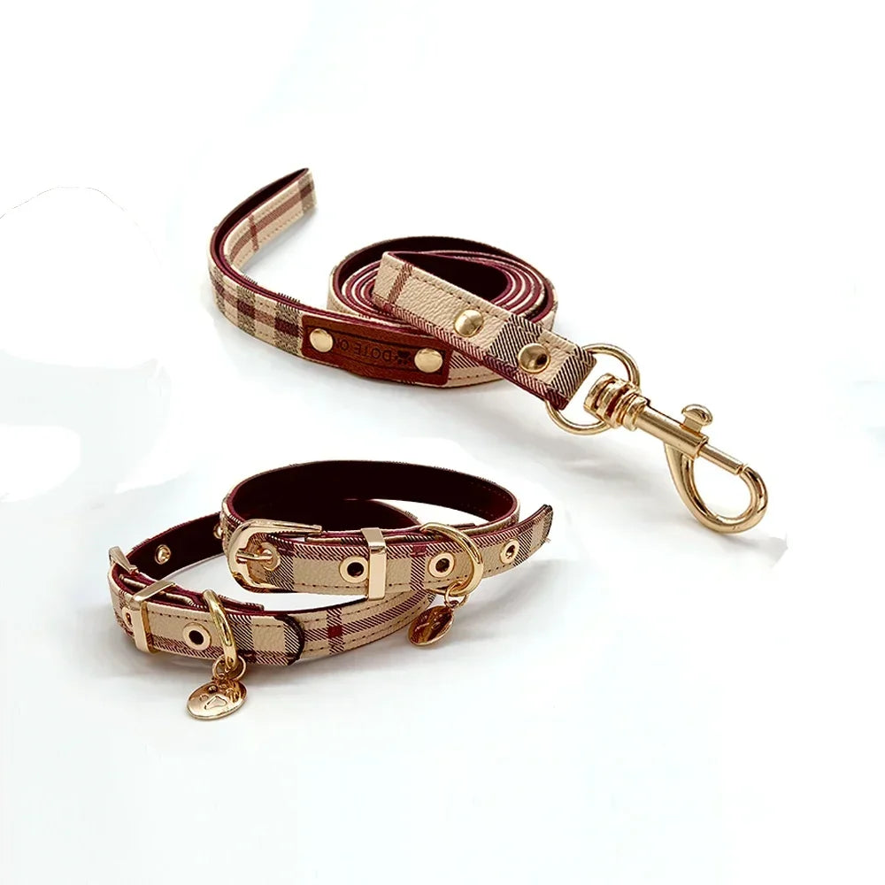 Pet Collar and Leash Set Leather Fashion Adjustable Collars for Dogs