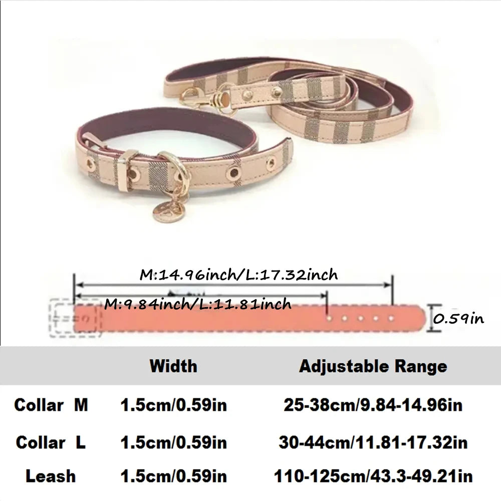 Pet Collar and Leash Set Leather Fashion Adjustable Collars for Dogs